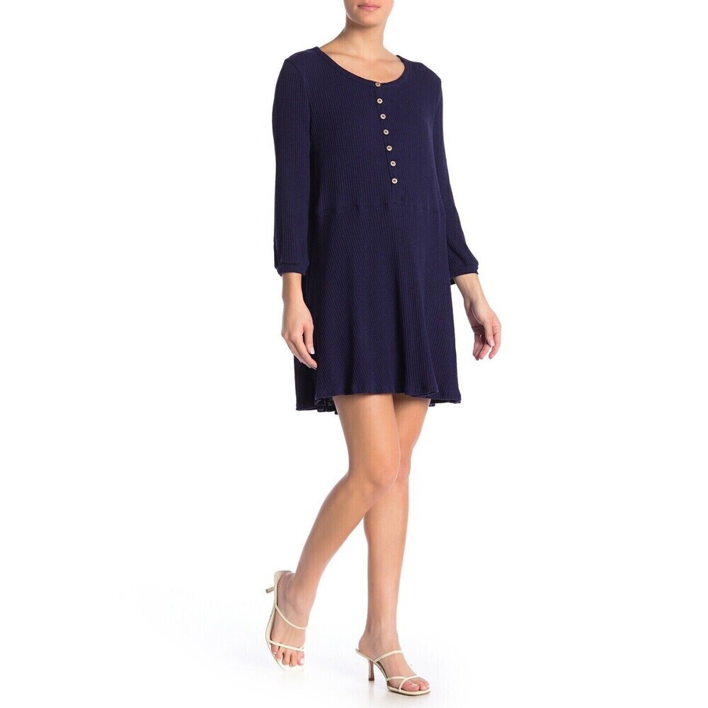 Blu Pepper Women's Long Sleeve Babydoll Cotton Dress In Navy Size S $80